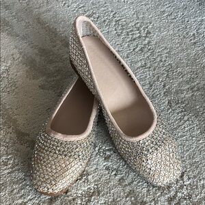 Mesh Beige Studded Flats Square Toe